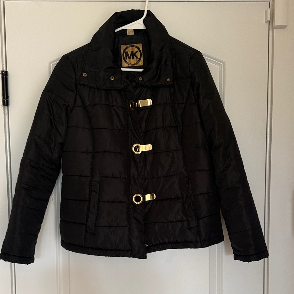 Michael Kors Black Puffer Jacket with Gold Accents